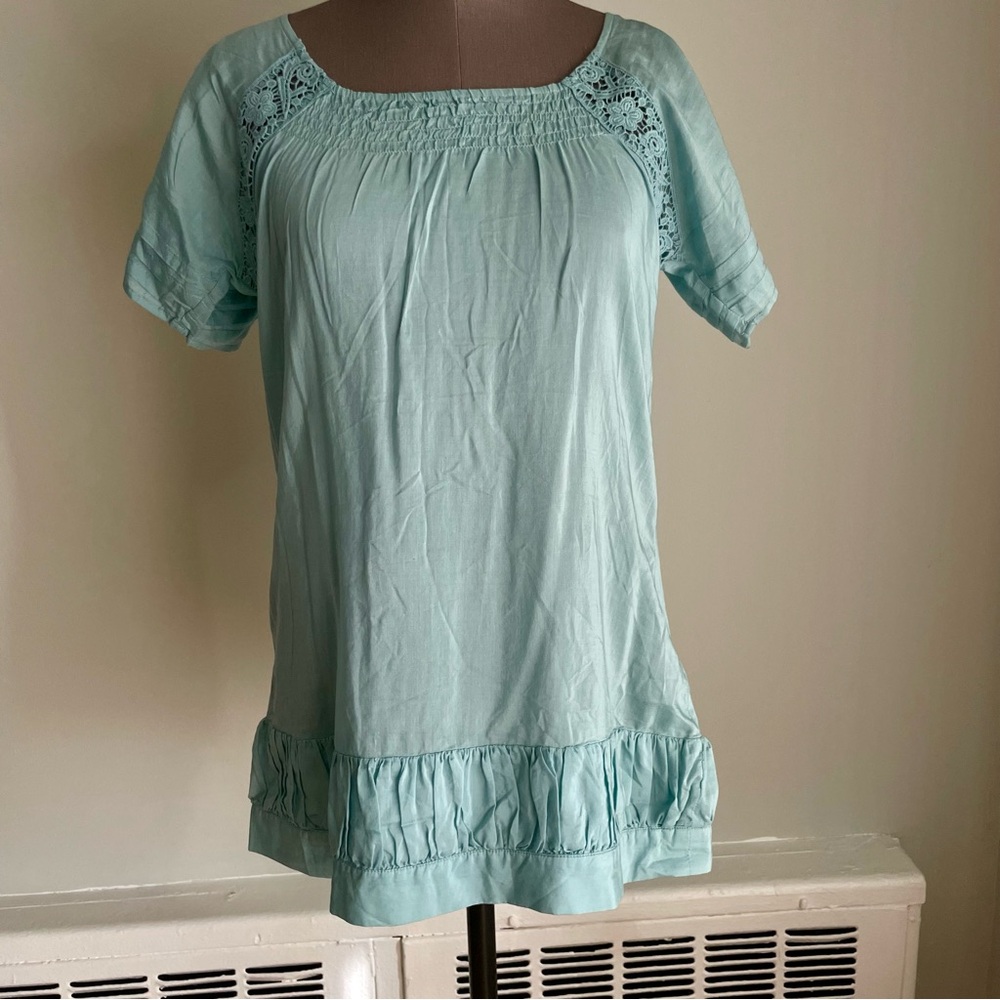 Light Blue crochet Trim Women's Tunic top